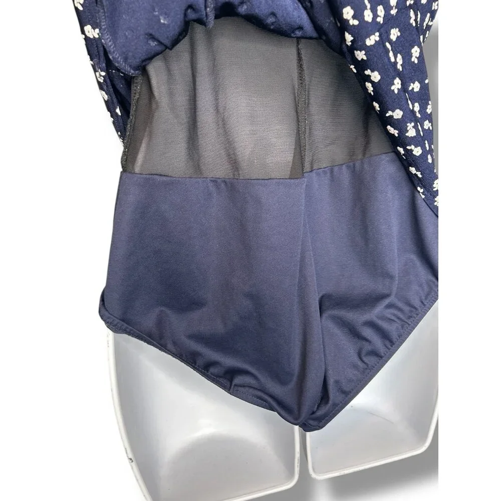 Vintage Navy Floral Skirted One Piece Swimsuit